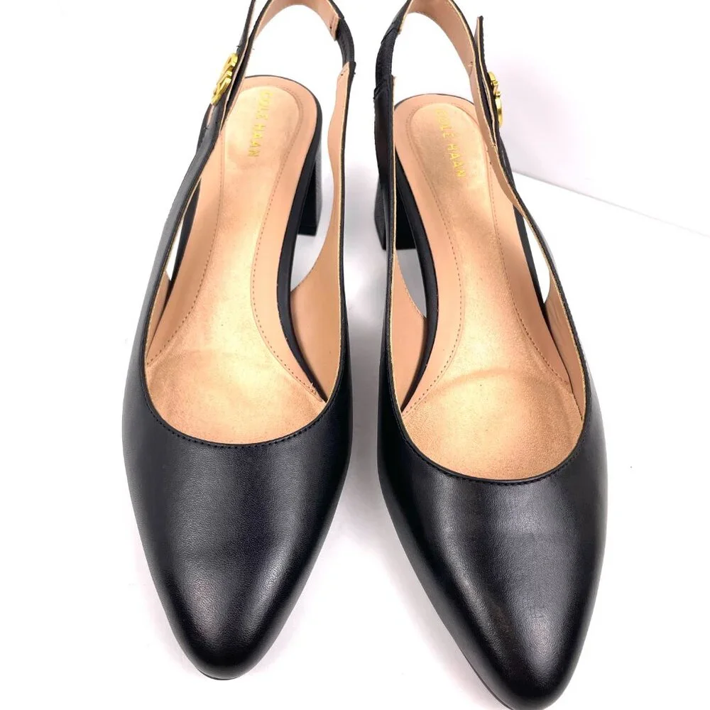 Cole Haan Go-to Slingback Pump 45 mm Womens Black Leather Shoes Size 9.5 B - Picture 2 of 10